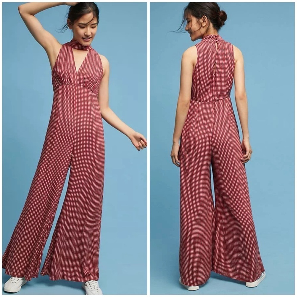 Maeve Red Halter Jumpsuit with Wide-Leg Design NWT